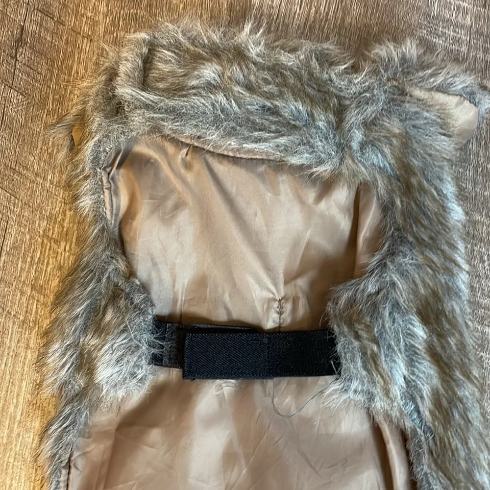 Faux Fur Pet Jacket with Collar Brown Gray size S